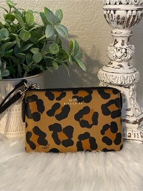 Coach Leopard Print Wristlet in Brown and Black